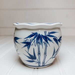 Vintage Blue and White Ceramic Planter Pot | Bamboo Design